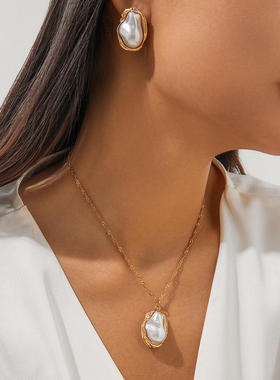 欧美跨境Ring不规则巴洛克仿珍珠开口戒指 气质ins风几何指环手饰