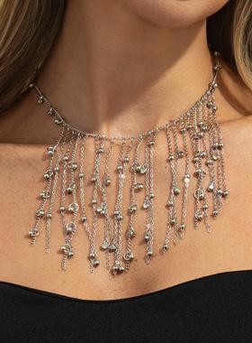 欧美跨境复古镶钻吊球流苏项链女