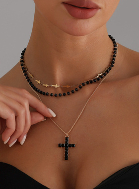 欧美跨境饰品创意十字架项链女暗