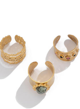 欧美跨境复古微镶宽面戒指套装女 个性朋克ins镂空开口指环手饰品