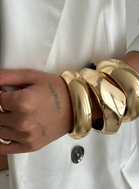 欧美跨境ins夸张切面几何手镯 小众个性设计感弹簧扣开口手环