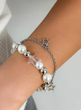 欧美跨境星形吊坠流苏套装手链 ins百搭磁吸心形StarBracelet手饰