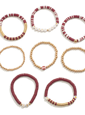 欧美跨境橄榄球叠戴套装手链 创意碗运动风软陶串珠手环饰品