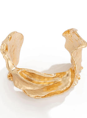 欧美跨境设计金属叶子褶皱开口手镯 小众液态蝴蝶结手饰Bracelet