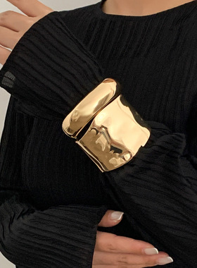 欧美Bracelet跨境复古金属方形手镯女 时尚ins风质感光面弹簧手环