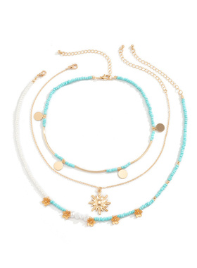 欧美跨境饰品多层仿珍珠亮片项饰