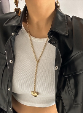 创意圆珠链条心形吊坠项链女百搭