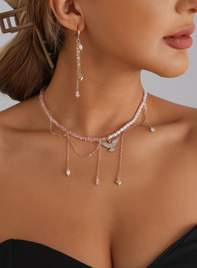 欧美跨境饰品时尚镶钻翅膀流苏项