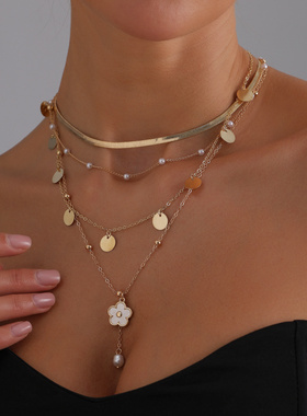 欧美跨境饰品复古几何圆片花朵