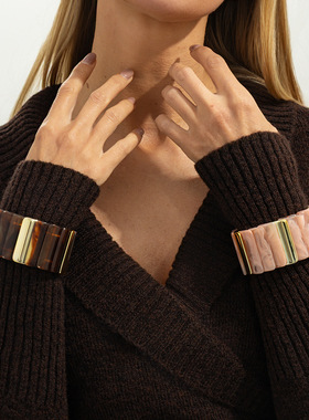 欧美跨境美拉德晕染树脂宽面手镯