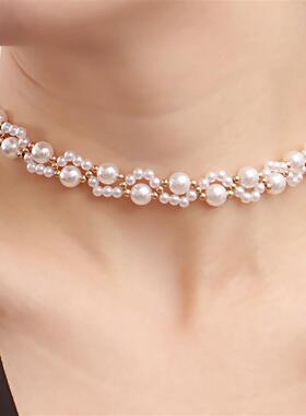 欧美跨境饰品手工编织仿珍珠项链