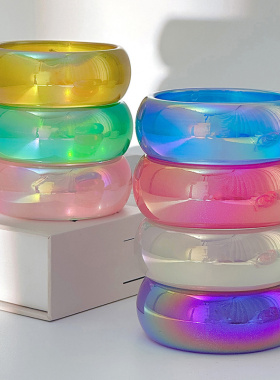 欧美跨境彩色树脂晕染光面宽手镯