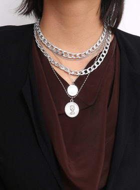 欧美necklace跨境多层嘻哈女王