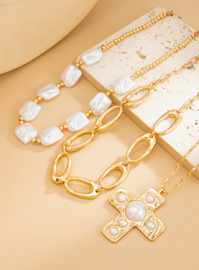 欧美跨境朋克微镶十字架吊坠项链