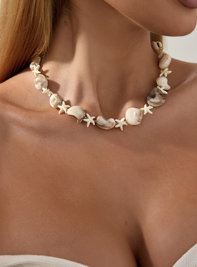 欧美跨境海洋度假风贝壳片锁骨项