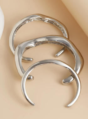 欧美跨境朋克风重金属不规则手饰 简约设计感弯曲波浪形开口手镯