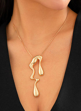 欧美跨境饰品 液态金属风设计感甜酷颈链Necklace 不规则熔岩项链