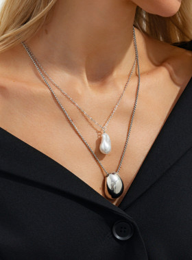 欧美跨境气质金属光面面包吊坠项