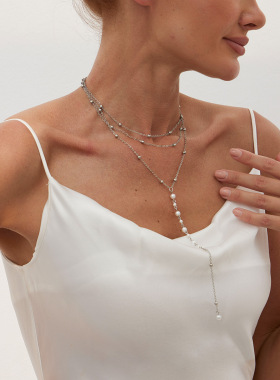 欧美跨境时尚仿珍珠项链 简约ins风几何Y形长款流苏圆珠链项饰品