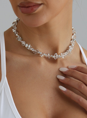 欧美跨境饰品黑胆石石头串珠项链