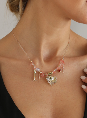 欧美跨境饰品爱心太阳花鱼骨项链