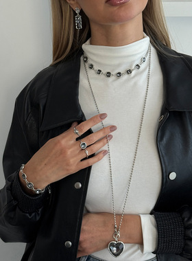 欧美跨境简约ins心形宝石吊坠项