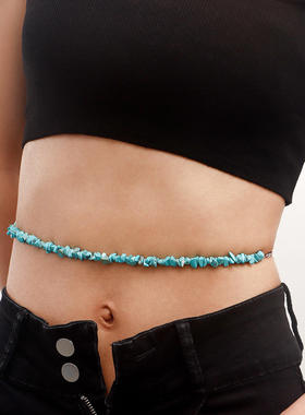 欧美跨境爆品 波西米亚天然水晶碎石金属腰链女装饰品waist chain