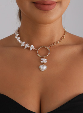 欧美跨境饰品双锥形仿珍珠环爱心
