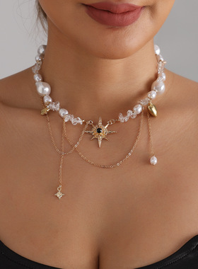 欧美跨境饰品甜酷辣妹八芒星neck