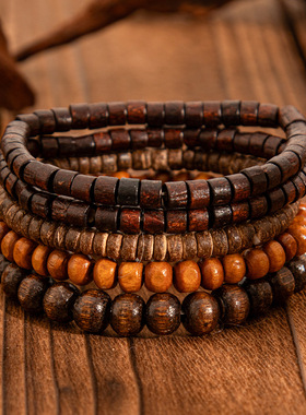 欧美跨境民族叠戴串珠弹力手链 个性美拉德复古牛头松石圆珠手饰