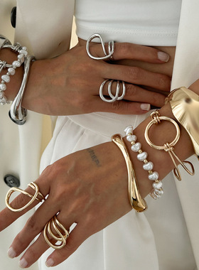 欧美bracelet跨境圆环非洲宽手镯 时尚仿珍珠不规则手环手饰