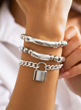 跨境Bracelet欧美复古锁形套装叠