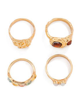 欧美跨境甜酷ins熔岩几何镶钻宝石戒指套装 个性液态金属光面指环