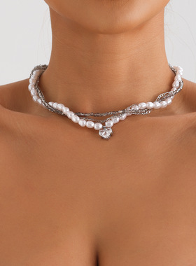 欧美跨境饰品珍珠水晶锆石爱心