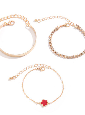 欧美跨境饰品 复古水钻链条五叶草手链 简约几何光面手镯首饰配饰