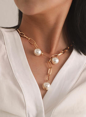 欧美跨境饰品锁形粗链珍珠环扣