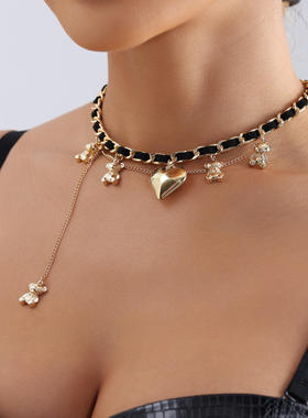 欧美跨境饰品缠绕绒布小熊吊坠