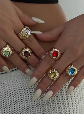 欧美跨境饰品复古气质彩色镶嵌式