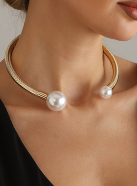 欧美跨境饰品复古蛇骨链珍珠项圈