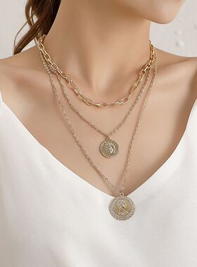 欧美跨境饰品美人头像圆牌吊坠