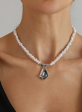 欧美跨境饰品暗黑灰水晶项链耳饰