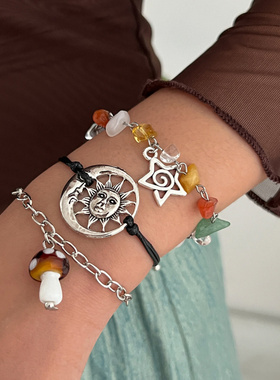 欧美跨境民族风星形复古碎石手链