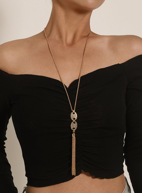 欧美跨境饰品猪鼻孔长款流苏吊坠