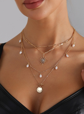 欧美跨境饰品时尚精致镶钻芒星项