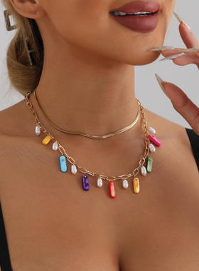 欧美跨境女士吊坠项链天然几何