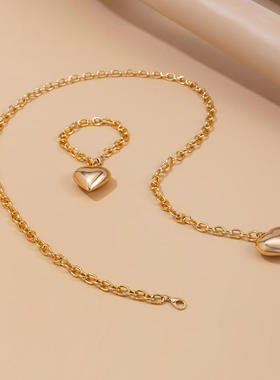欧美跨境爱心形吊坠长款毛衣链