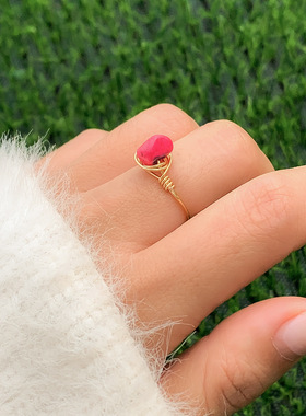 复古冷淡风嘻哈蛋白石蓝眼关节戒