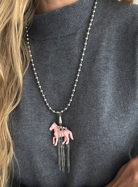 欧美跨境创意小马长款吊坠项链小