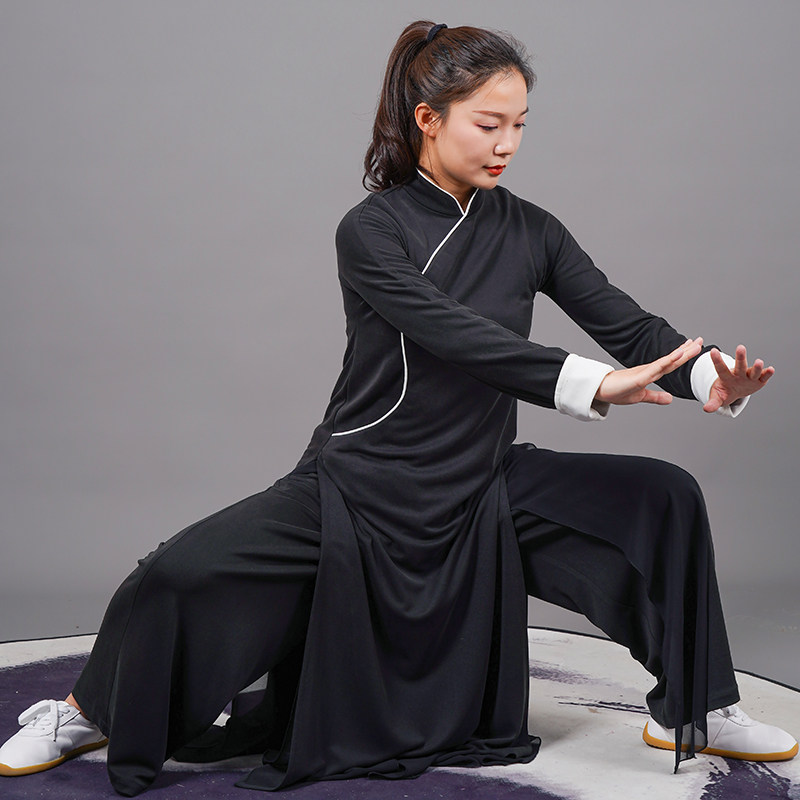 马蕾太极春秋新款中国风太极服表演服武术女下垂定制练功古风长袍_虎窝淘
