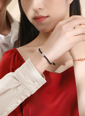 四叶草同心结情侣手绳原创小众设计编织红绳手链莫比乌斯手饰纯银